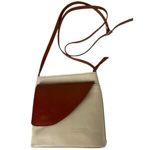 Vera Pelle Two Tone Cream/ Chestnut Italian Leather Adjustable Small Crossbody